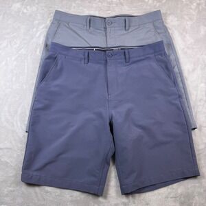 Lot of 2 Johnnie O Mens Size 35 Performance Golf Shorts Blue Polyester Spandex*